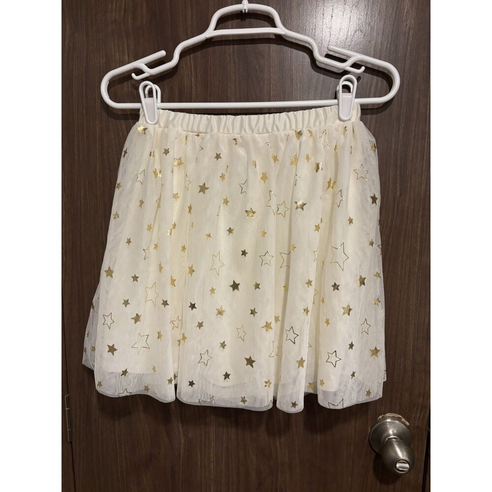 Holiday Time Girls Ivory/Gold Star Glitter Tulle Tutu Skirt L 10-12